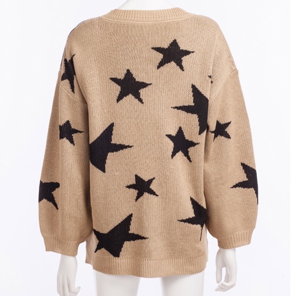Beige Star Printed Knit Pullover Sweater - Picture 5 of 5